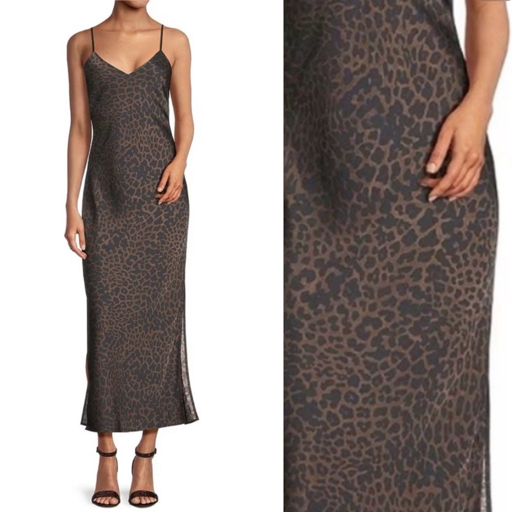 NWT Gianni Bini Haven Leopard Print Maxi Slip Dress V Neck size 2